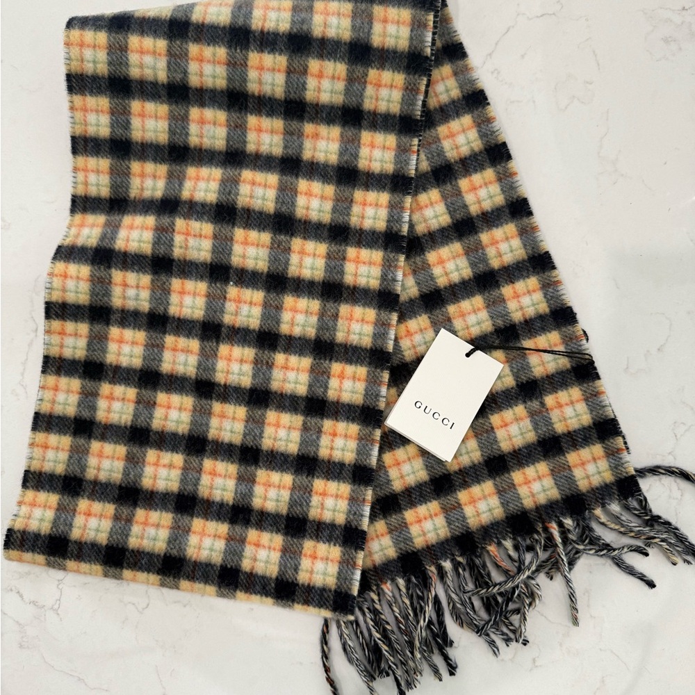 NWT Gucci Plaid Wool Reversible GG Scarf